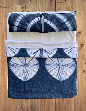 Handmade Indigo Tie dye Mandala Quilted Reversible Kantha Quilt
