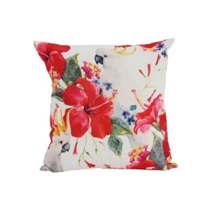 Hibiscus and Cockatoos Printed Cushion - 45cm x 45cm