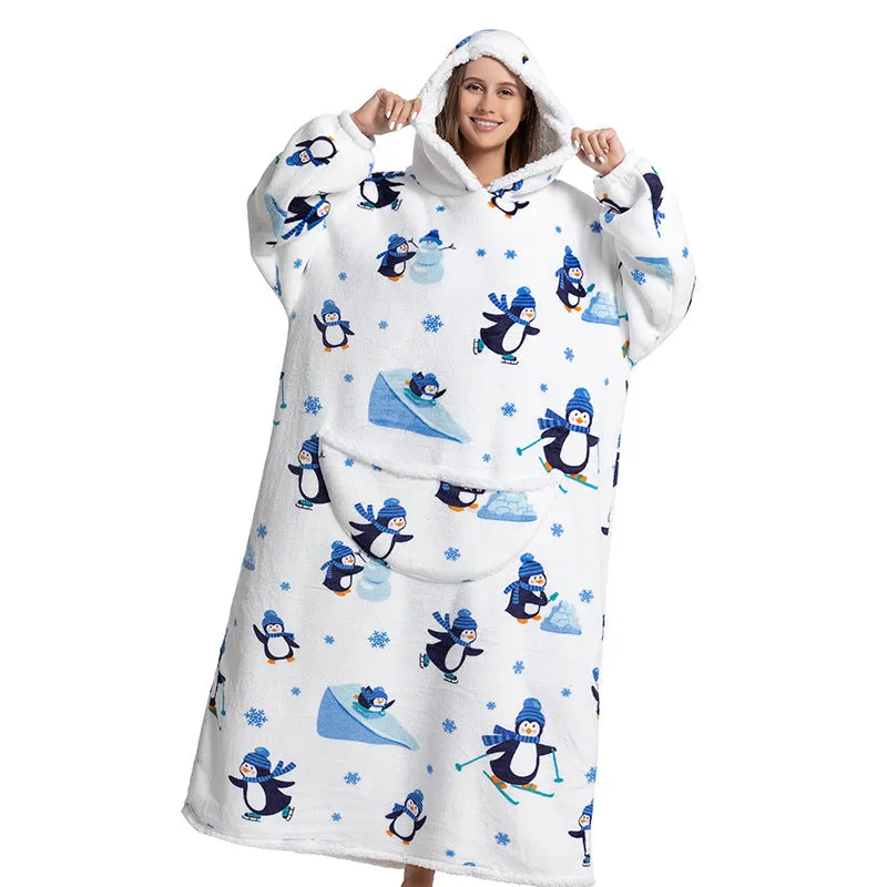 Hoodies Blankets Animal Cartoon Warm Thick Lambskin Pajamas