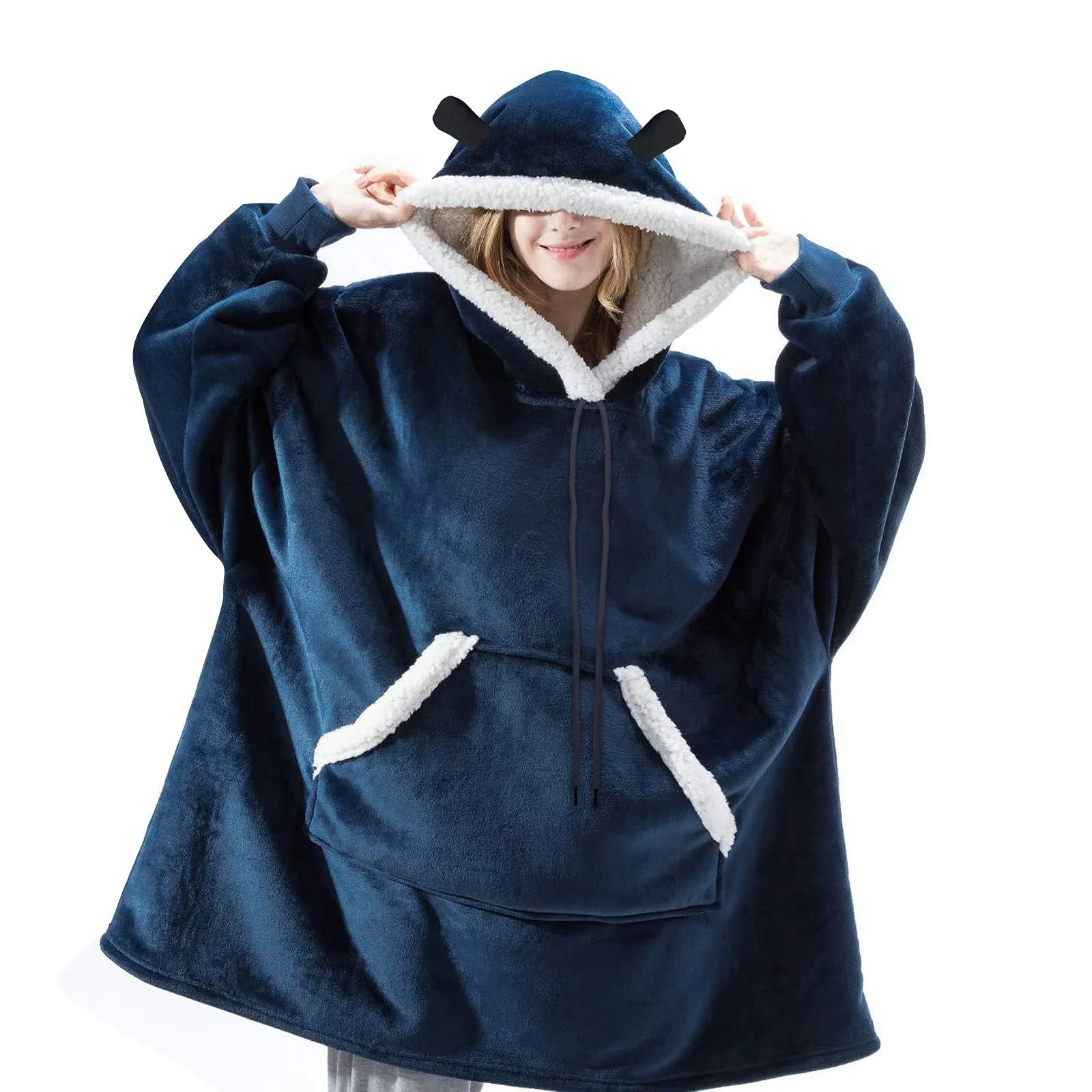 Hoodies Blankets Flannel Hoodie Blanket with Ears Home Warm