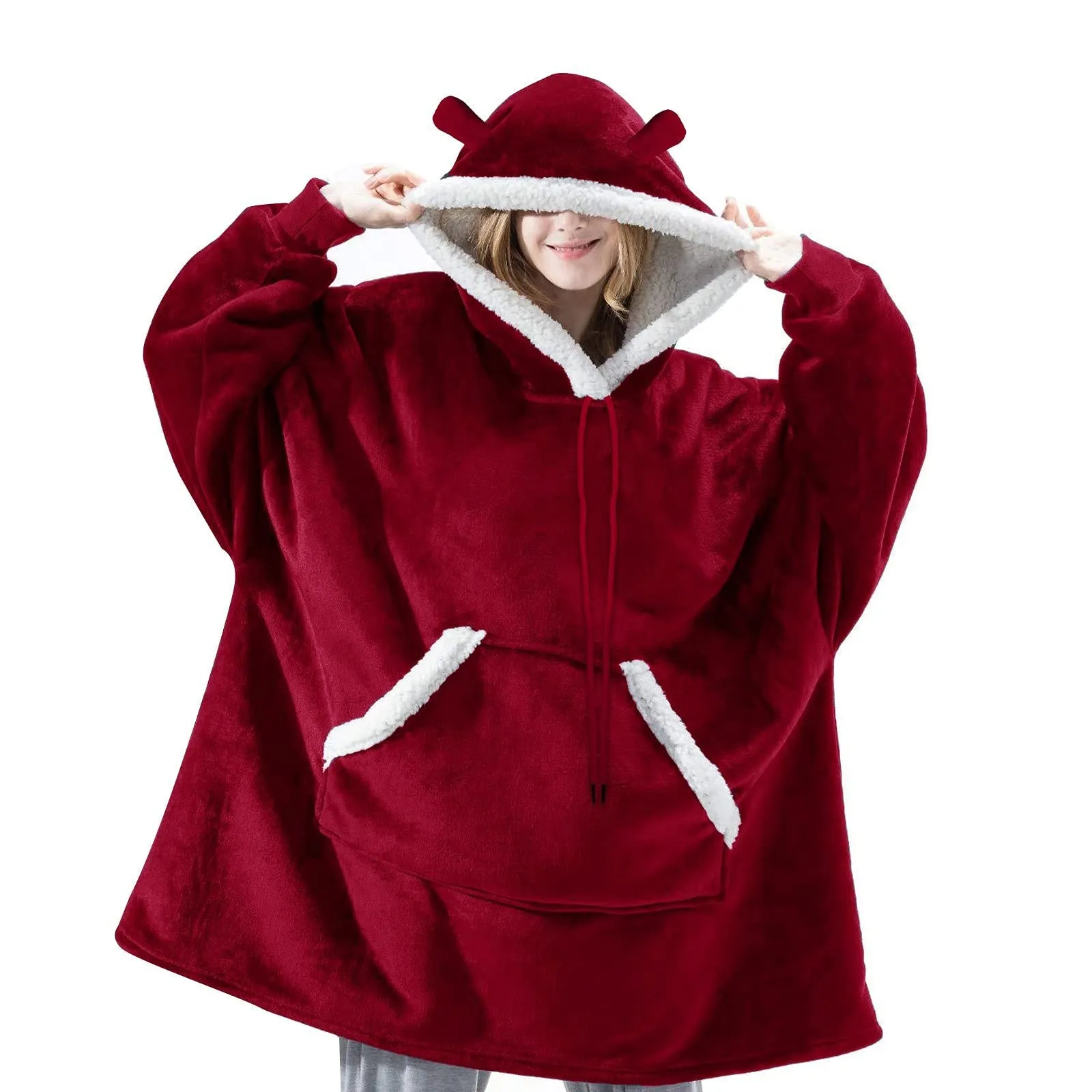 Hoodies Blankets Flannel Hoodie Blanket with Ears Home Warm