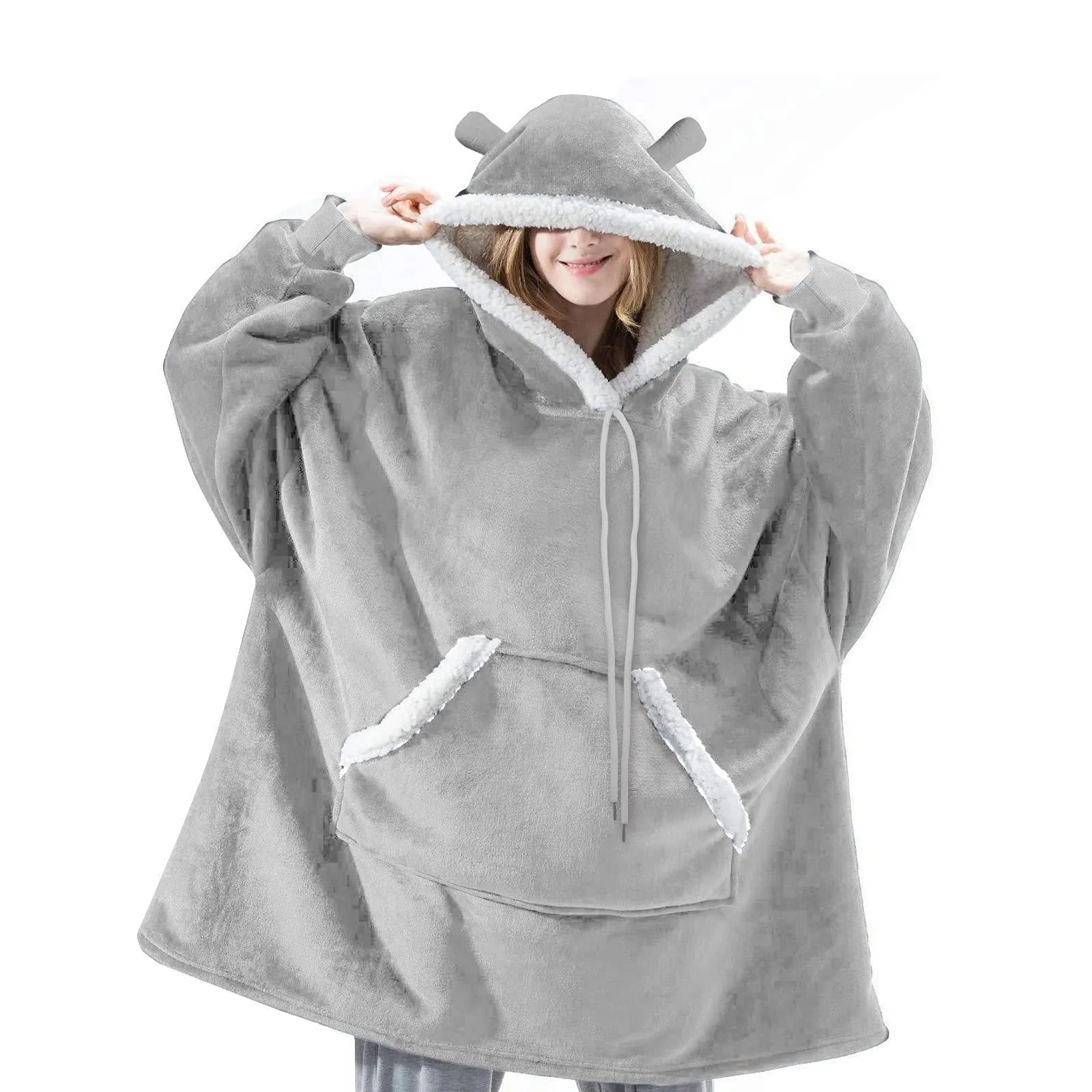 Hoodies Blankets Flannel Hoodie Blanket with Ears Home Warm