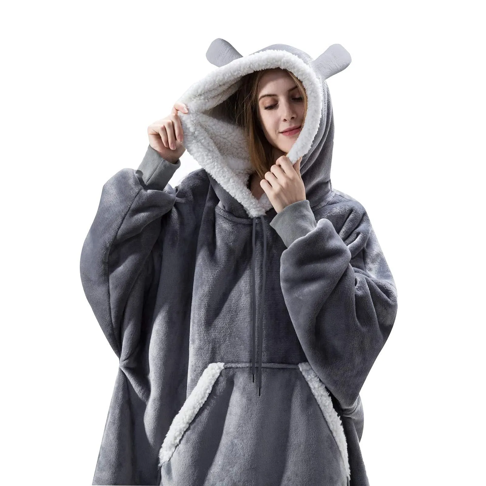 Hoodies Blankets Flannel Hoodie Blanket with Ears Home Warm