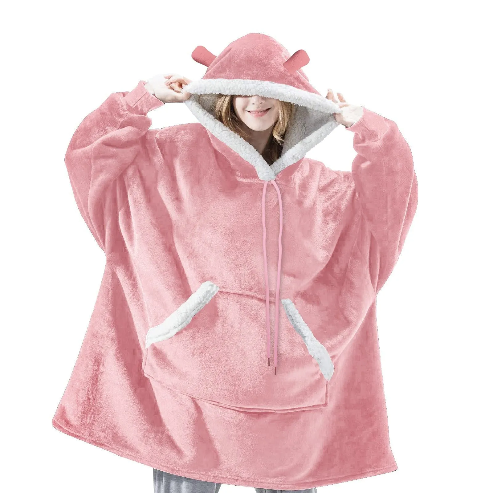 Hoodies Blankets Flannel Hoodie Blanket with Ears Home Warm