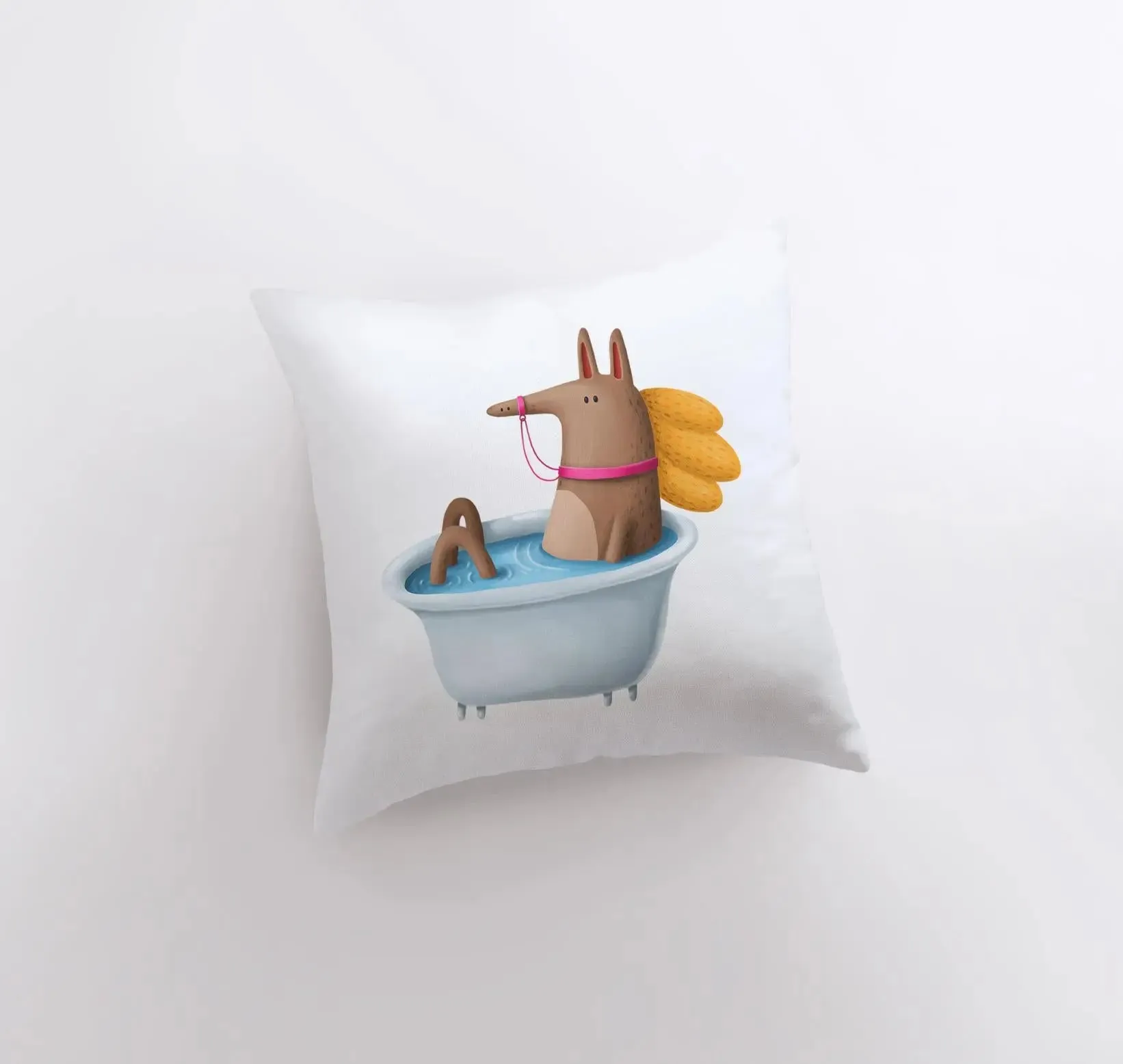 Horse Bathing in Tub Pillow | Throw Pillow | Horse Lover | Animal Lover Gift | Tiny House Decor