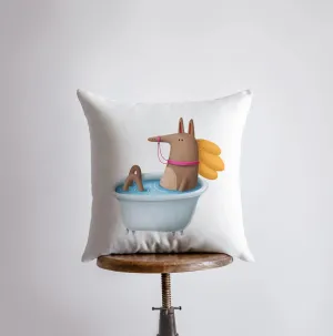 Horse Bathing in Tub Pillow | Throw Pillow | Horse Lover | Animal Lover Gift | Tiny House Decor