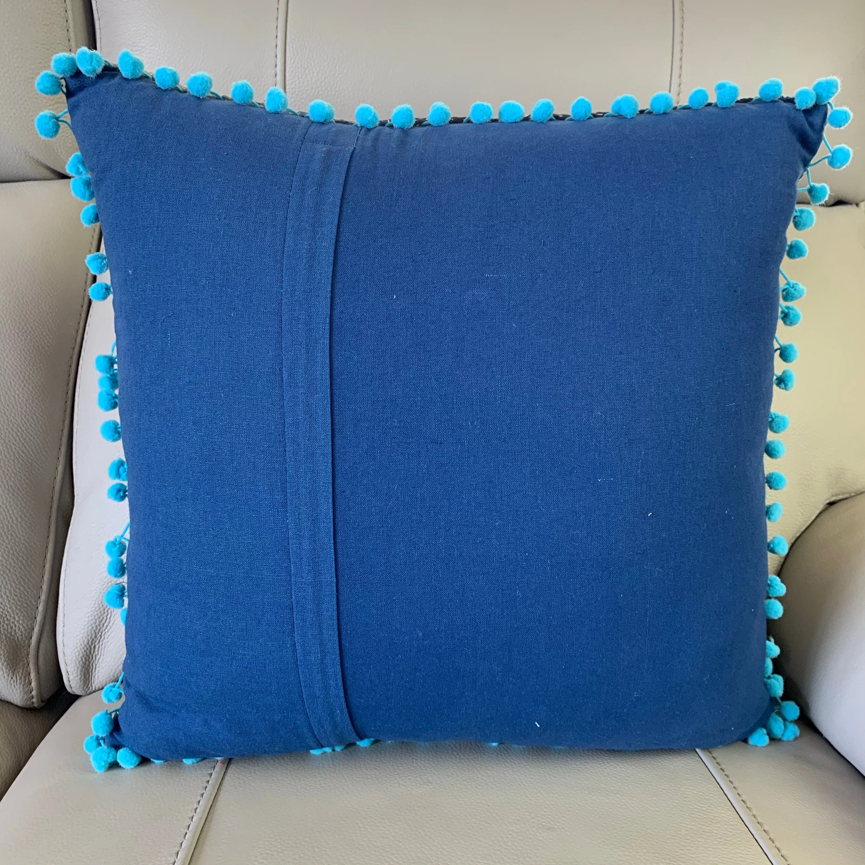 Indian Hand Made Vintage Kantha Patch Work Pomom Cushion Cover 45cm-2