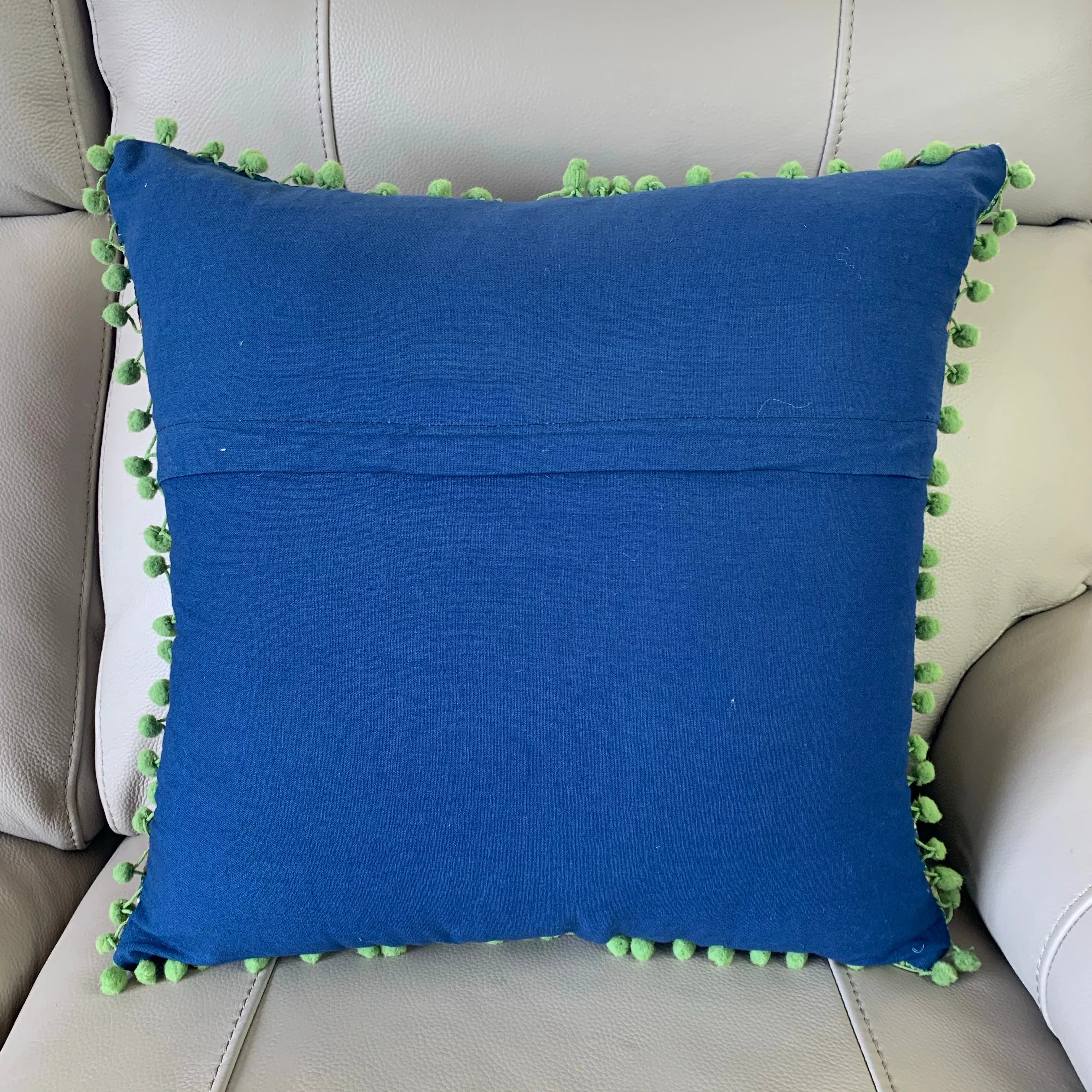 Indian Hand Made Vintage Kantha Patch Work Pomom Cushion Cover 45cm-B4
