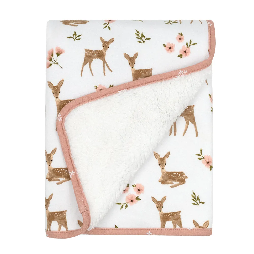 Living Textiles Jersey/Sherpa Pram Blanket - Sophia Garden (pre-order January)