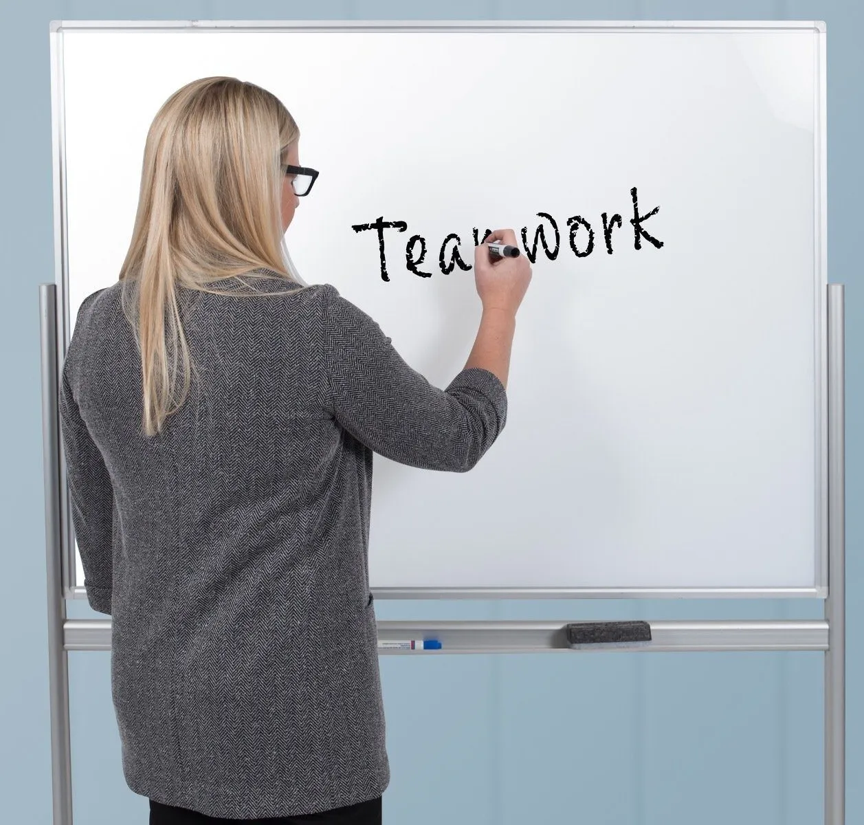 Luxor 48"W x 36"H Double-Sided Mobile Magnetic Glass Marker Board
