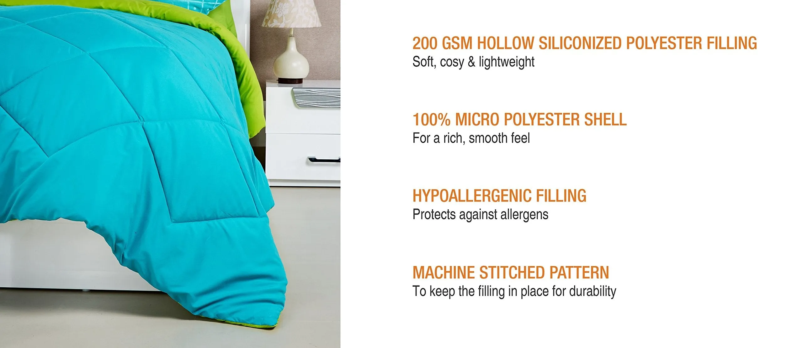 Microfibre Reversible Single Comforter:  Aqua Blue & Olive Green
