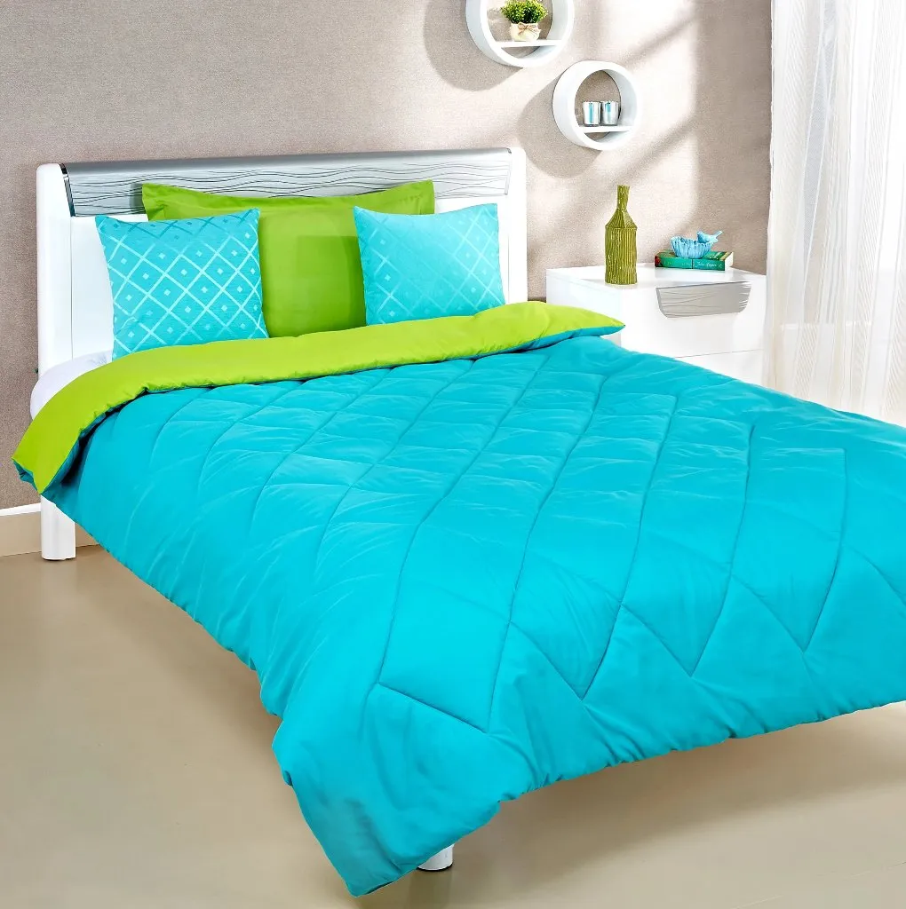 Microfibre Reversible Single Comforter:  Aqua Blue & Olive Green