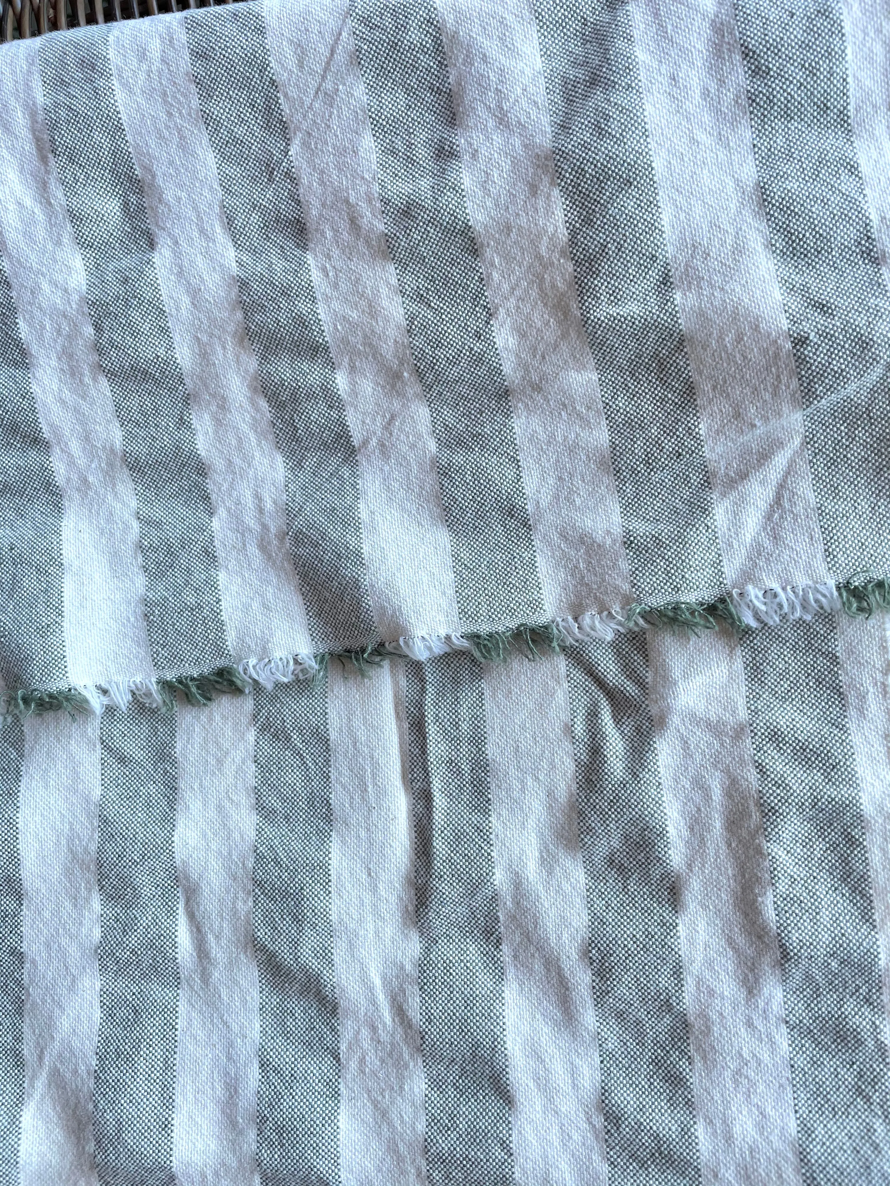 Moss Green & Cream Fabric by the yard / Home Decor Fabric / Ticking Upholstery Material / Green 1" Stripe Fabric / Light Upholstery Fabric