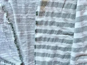 Moss Green & Cream Fabric by the yard / Home Decor Fabric / Ticking Upholstery Material / Green 1" Stripe Fabric / Light Upholstery Fabric