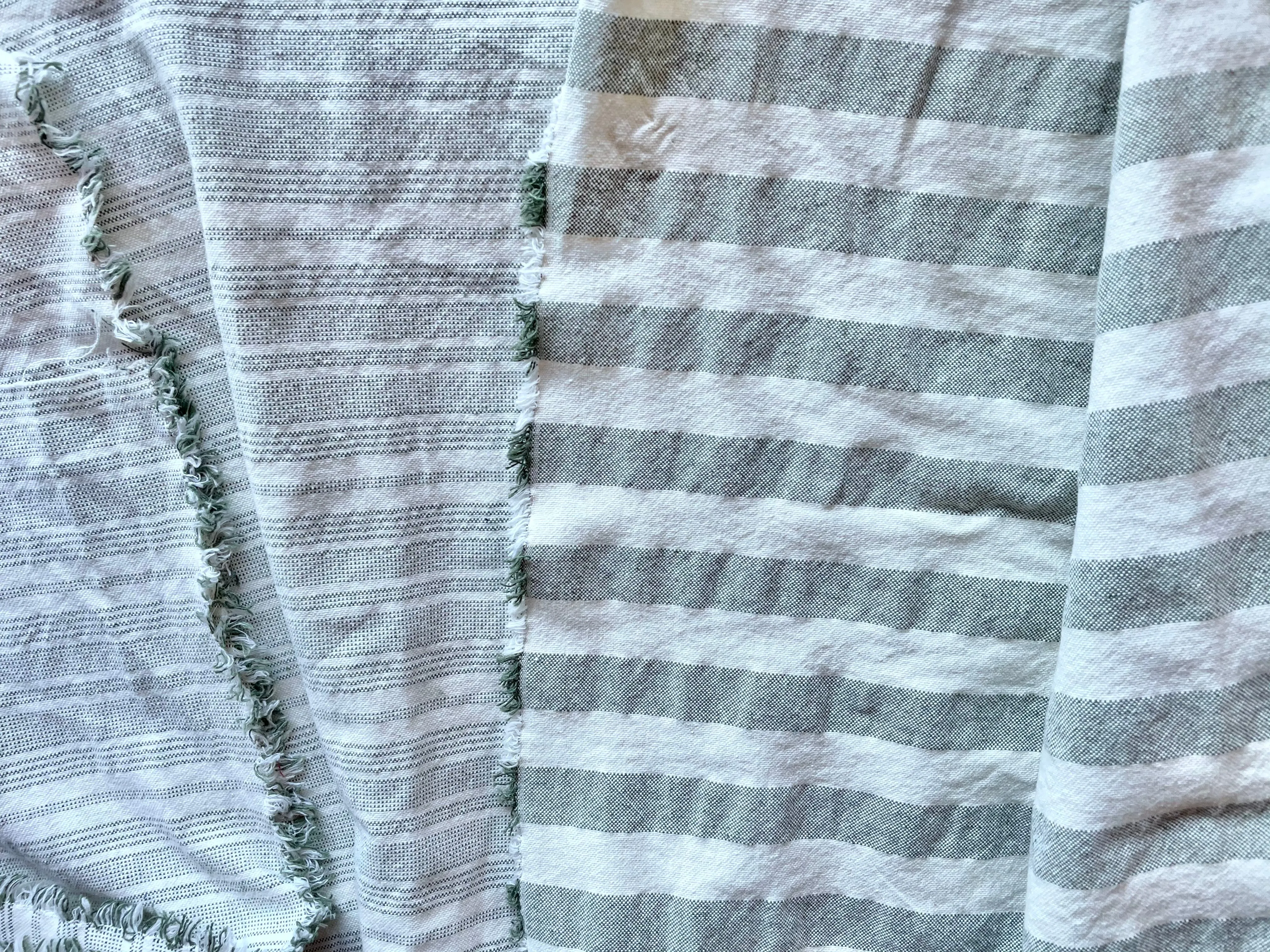 Moss Green & Cream Fabric by the yard / Home Decor Fabric / Ticking Upholstery Material / Green 1" Stripe Fabric / Light Upholstery Fabric
