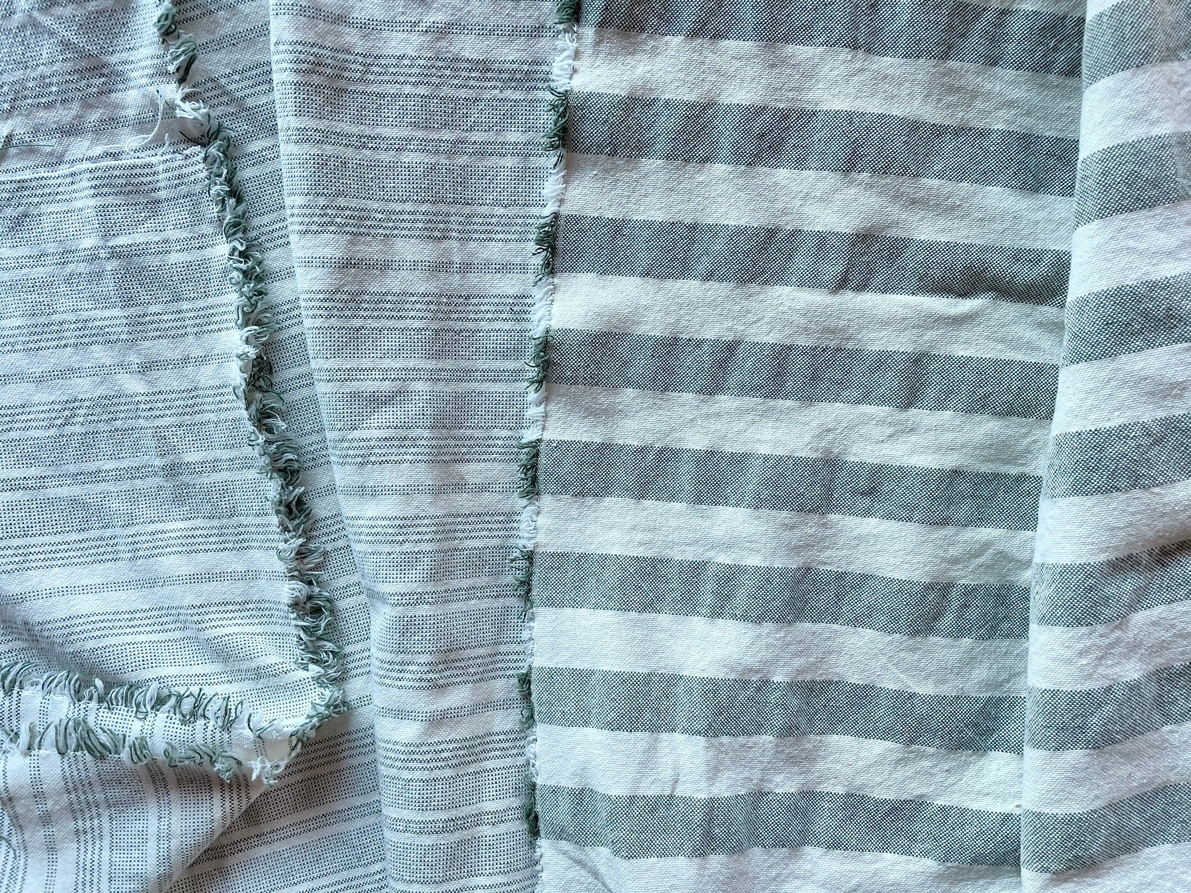 Moss Green & Cream Fabric by the yard / Home Decor Fabric / Ticking Upholstery Material / Green 1" Stripe Fabric / Light Upholstery Fabric