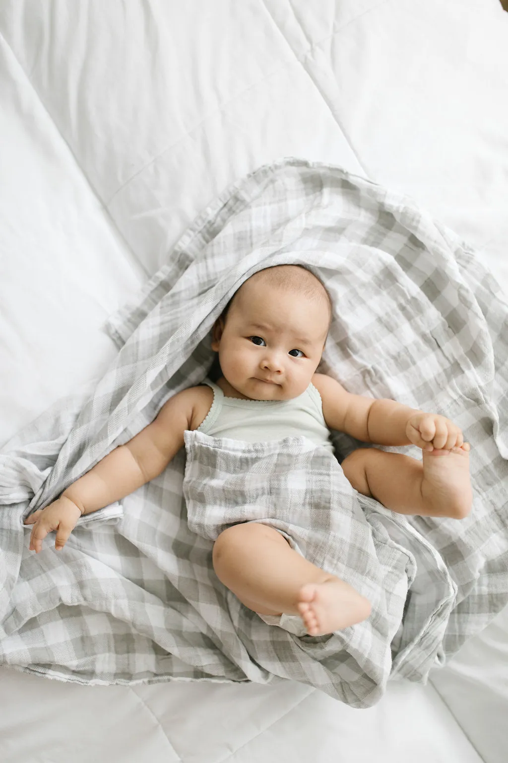 Muslin Swaddle Blankets - Grey Stripes & Gingham