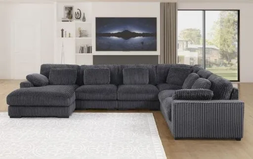 Nadine 155.5"W Dark Gray Corduroy Corner Sectional Sofa with Left-Facing Chaise