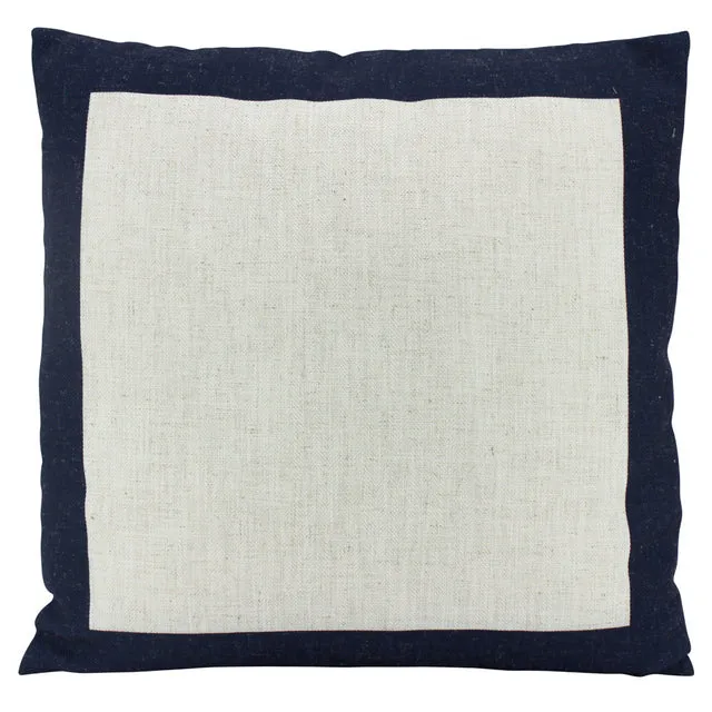 Navy Linen Border Cushion - 50cm x 50cm