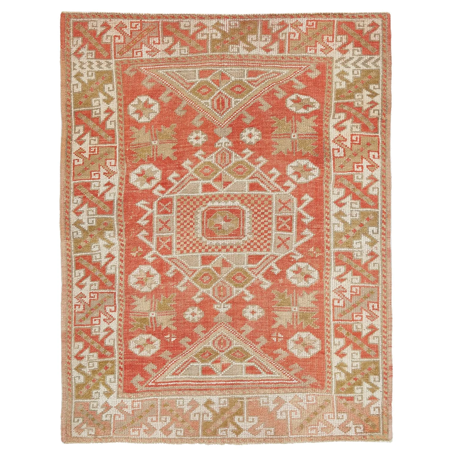 Orange Vintage Traditional Wool Rug - 4' x 5'3"