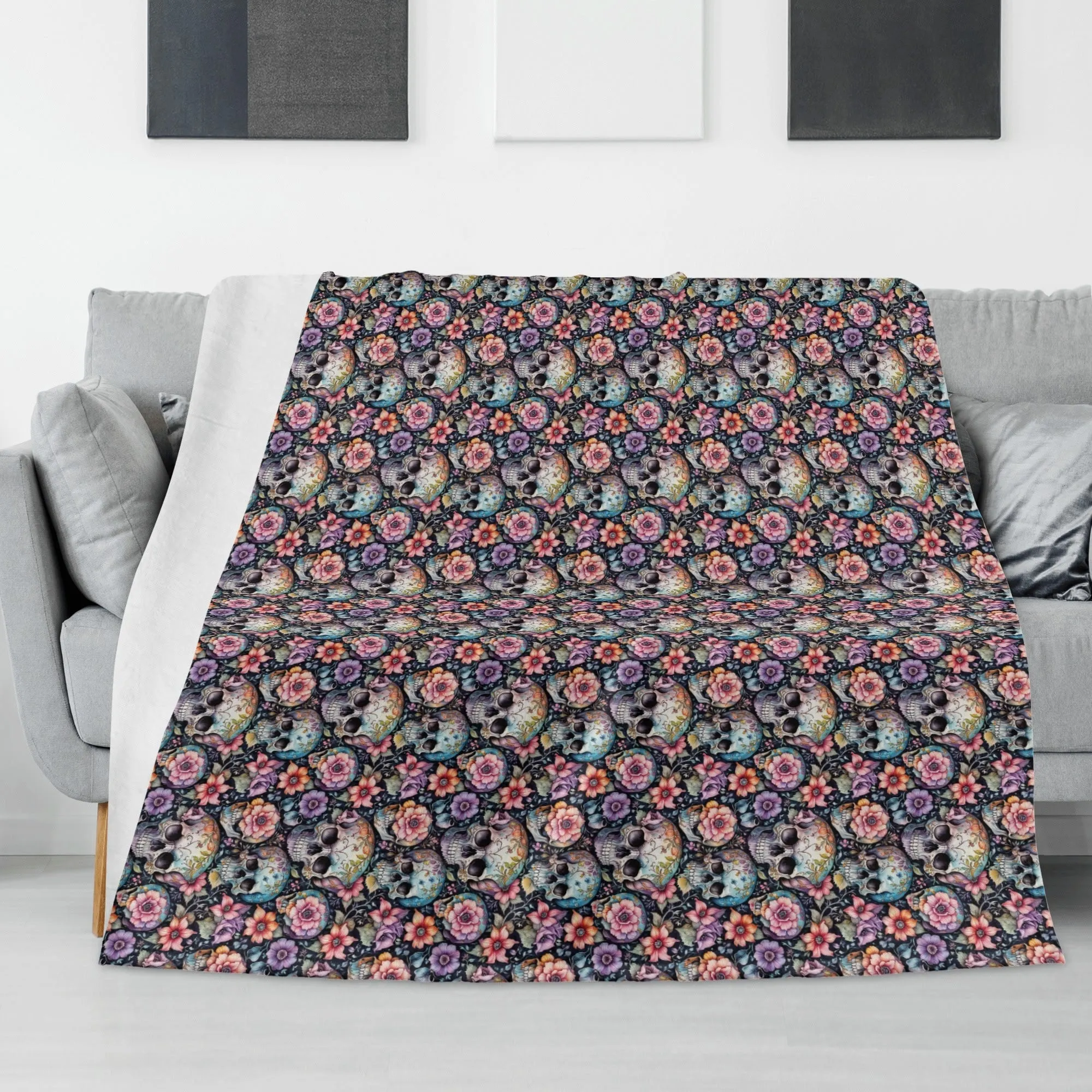 Pastel and Floral Skulls Flannel Breathable Blanket 4 Sizes