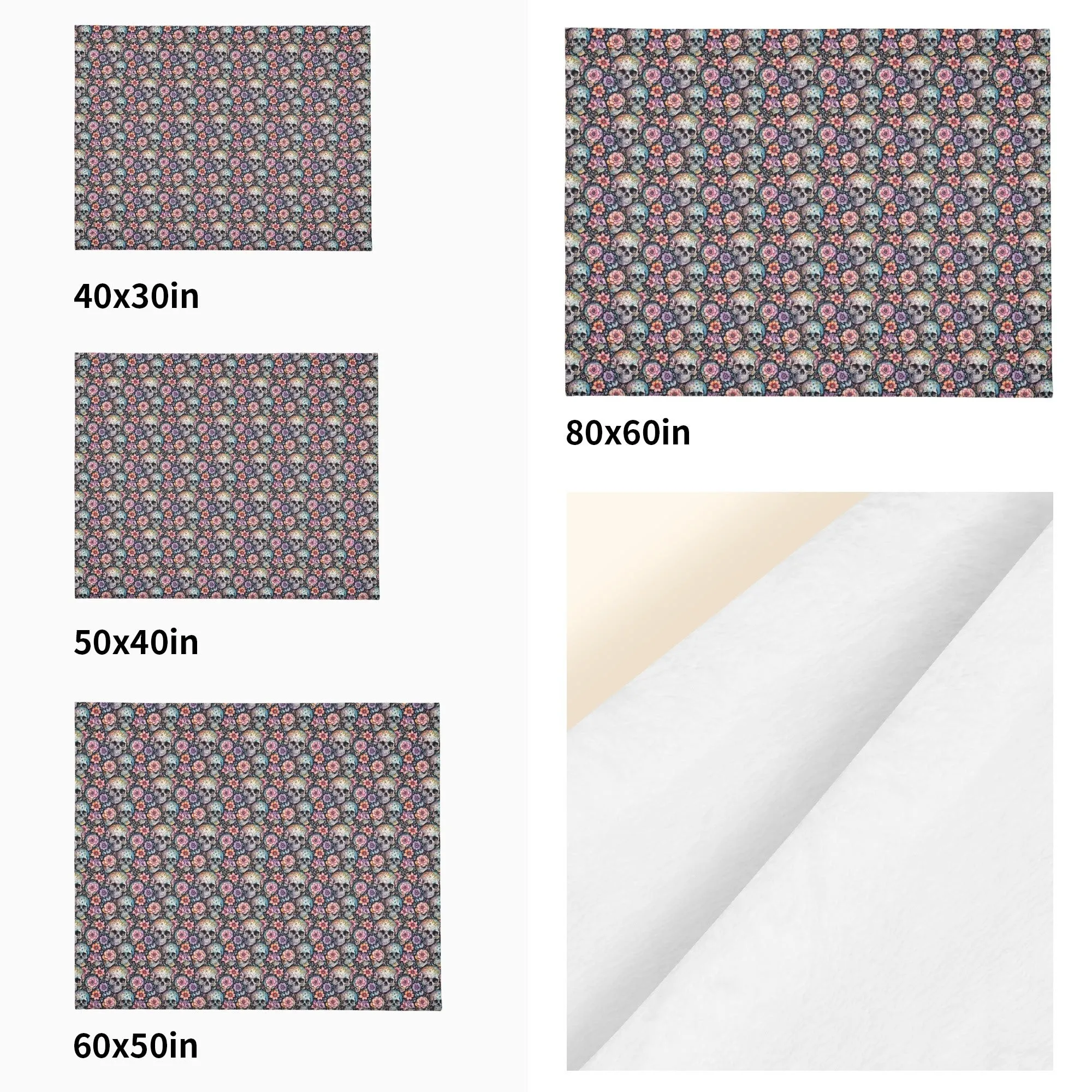 Pastel and Floral Skulls Flannel Breathable Blanket 4 Sizes