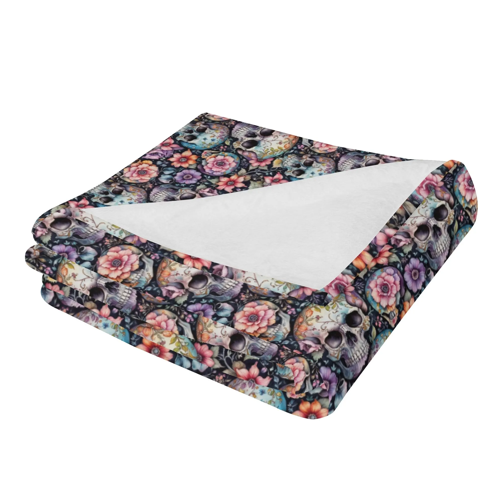 Pastel and Floral Skulls Flannel Breathable Blanket 4 Sizes