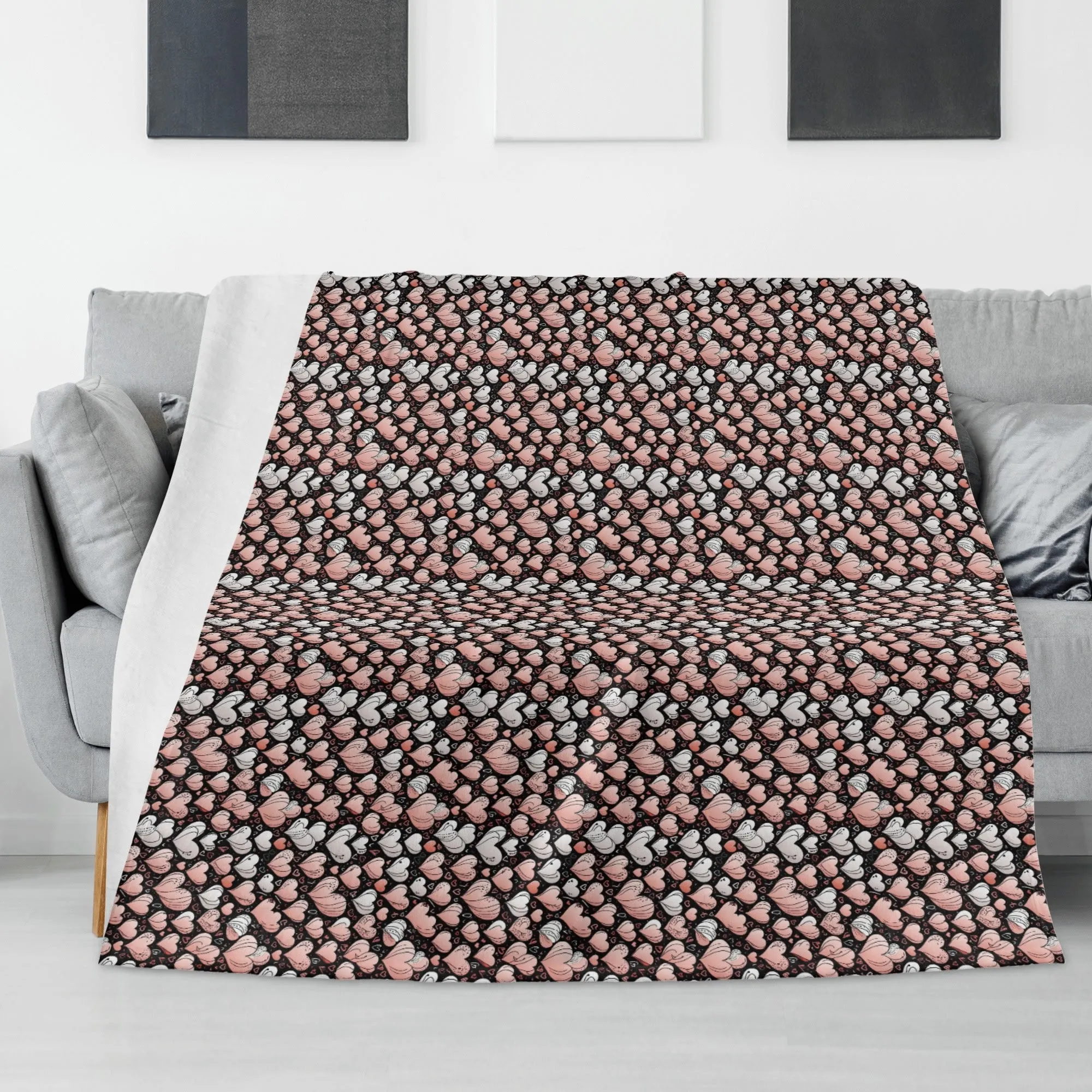 Pink Hearts Flannel Breathable Blanket 4 Sizes
