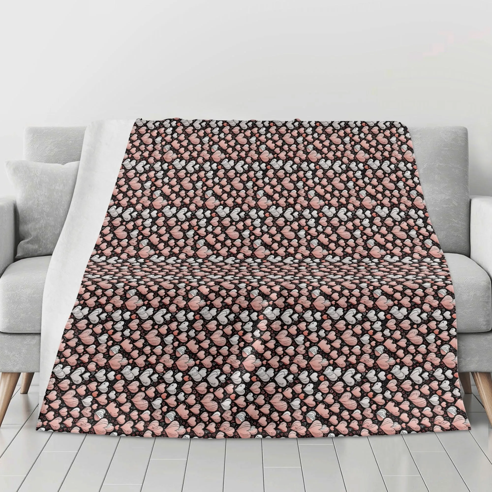 Pink Hearts Flannel Breathable Blanket 4 Sizes