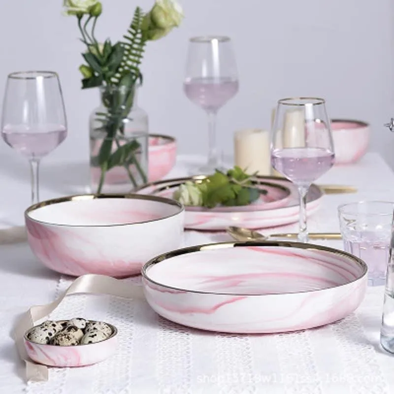 Pink Marbe Designed Porcelain Dinner Plates