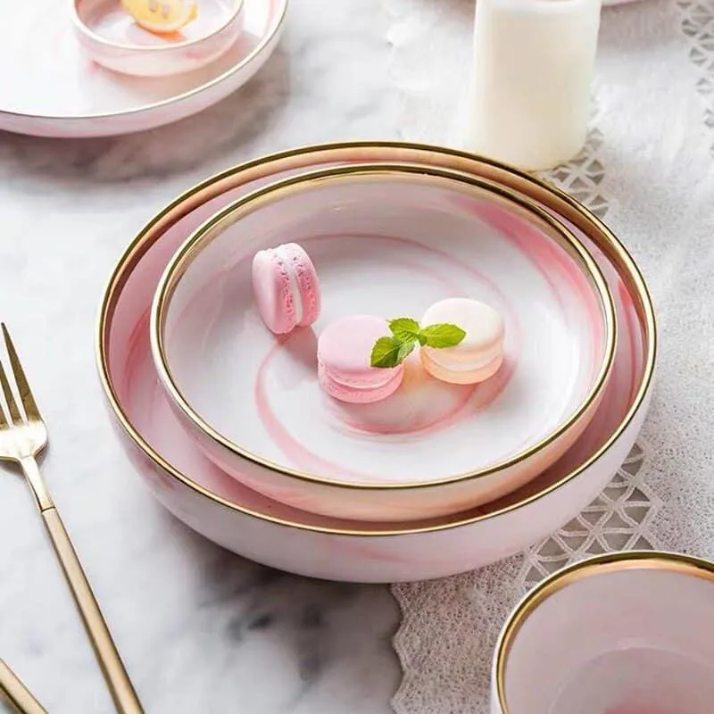 Pink Marbe Designed Porcelain Dinner Plates