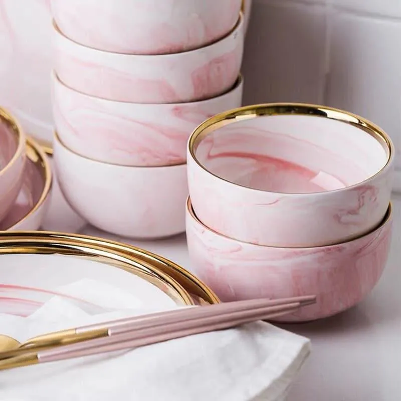 Pink Marbe Designed Porcelain Dinner Plates