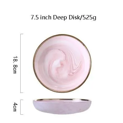 Pink Marbe Designed Porcelain Dinner Plates