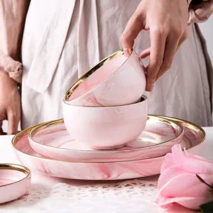 Pink Marbe Designed Porcelain Dinner Plates