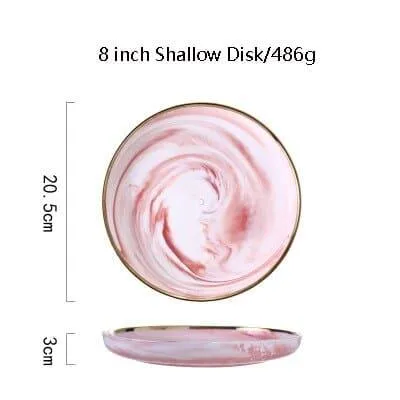Pink Marbe Designed Porcelain Dinner Plates