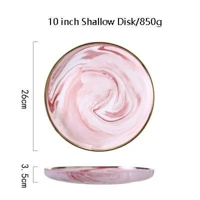 Pink Marbe Designed Porcelain Dinner Plates