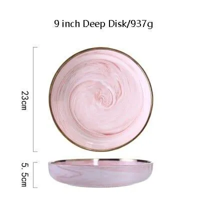 Pink Marbe Designed Porcelain Dinner Plates