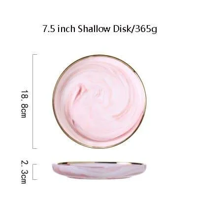 Pink Marbe Designed Porcelain Dinner Plates