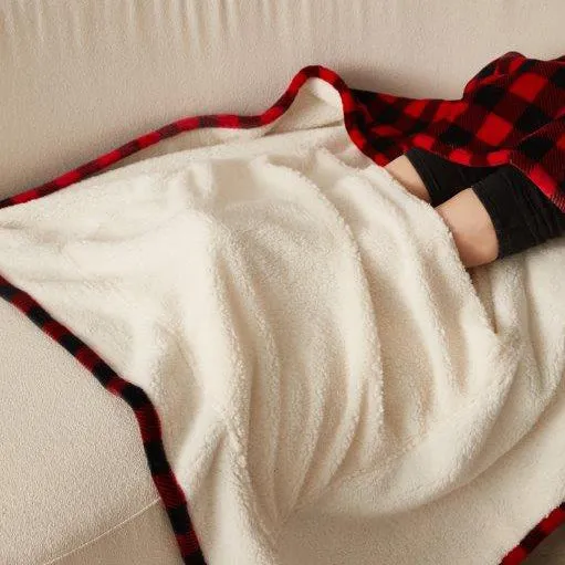 Red and Black Plaid Footed Fleece Throw DFF23247