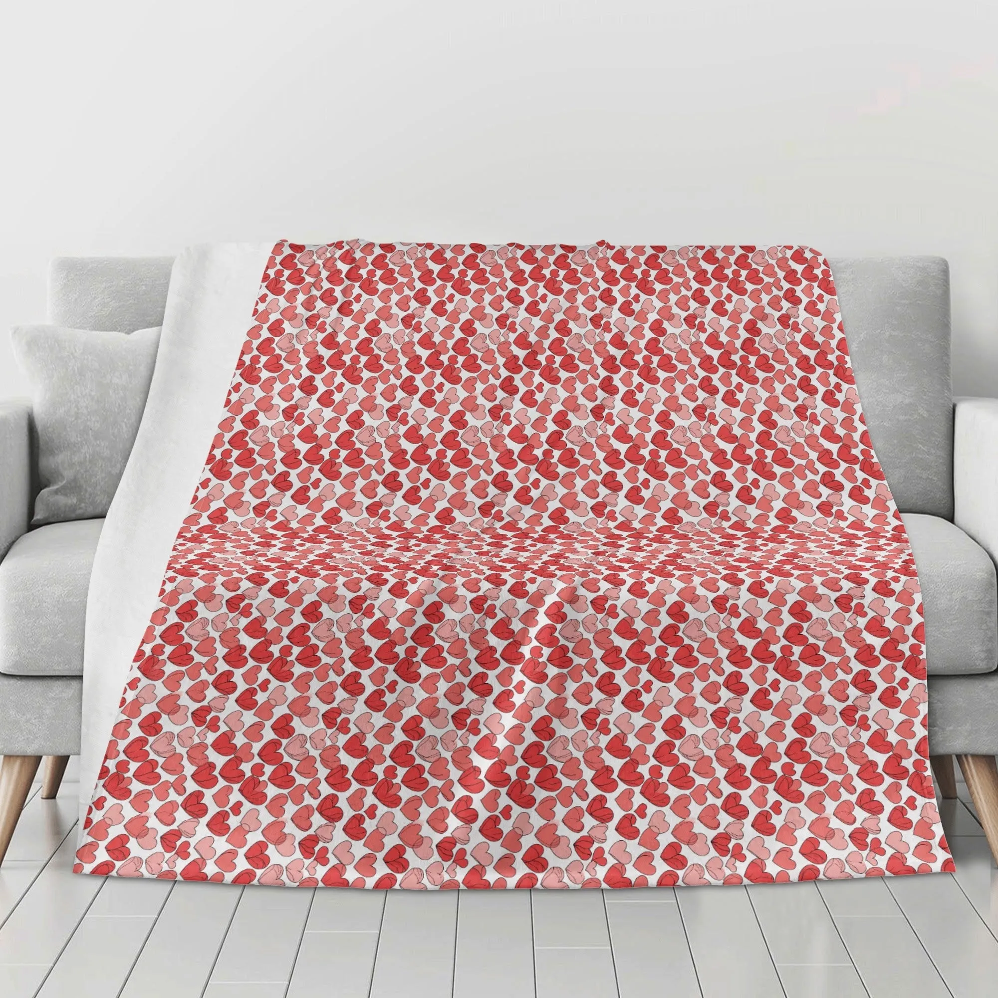Red Little Hearts Flannel Breathable Blanket 4 Sizes