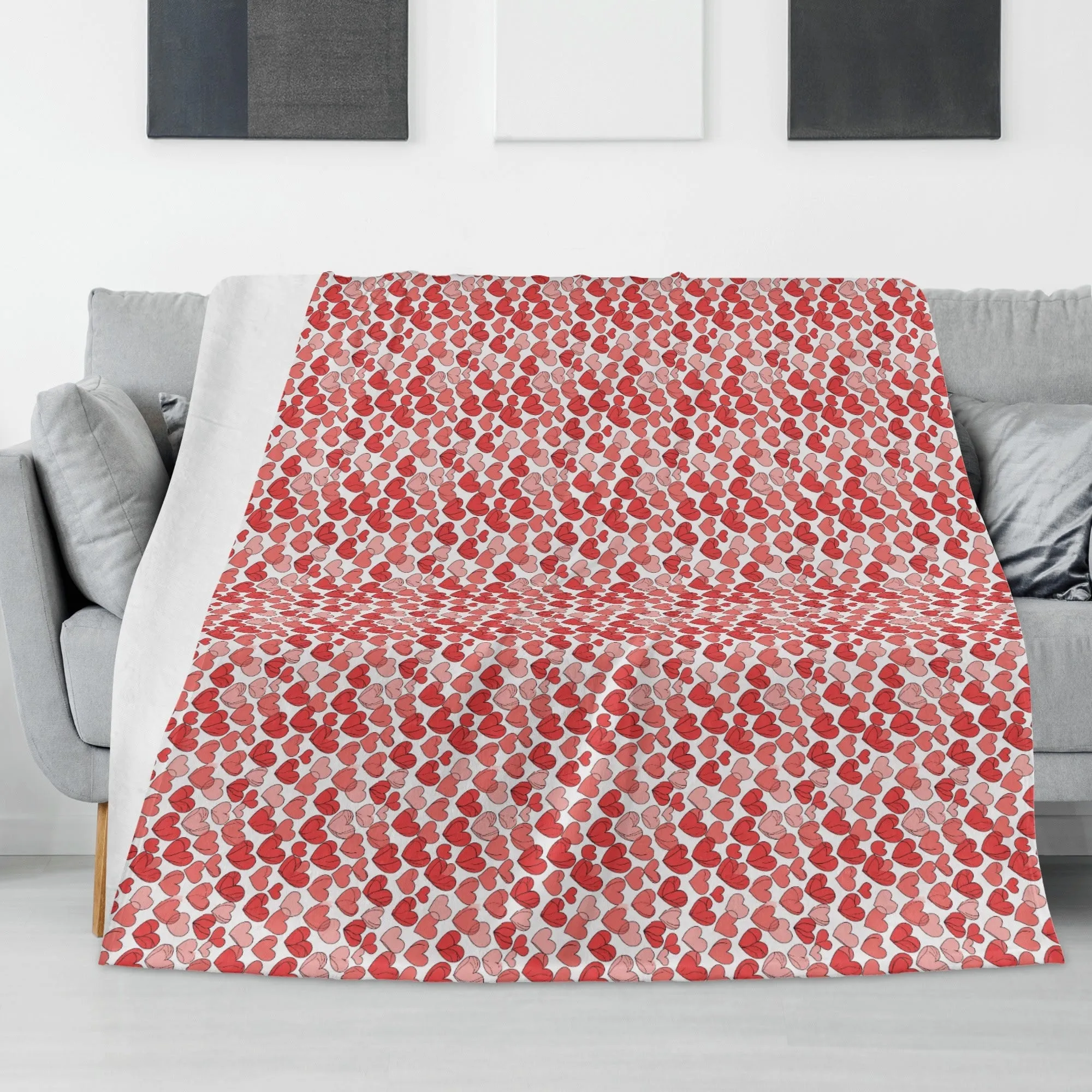 Red Little Hearts Flannel Breathable Blanket 4 Sizes