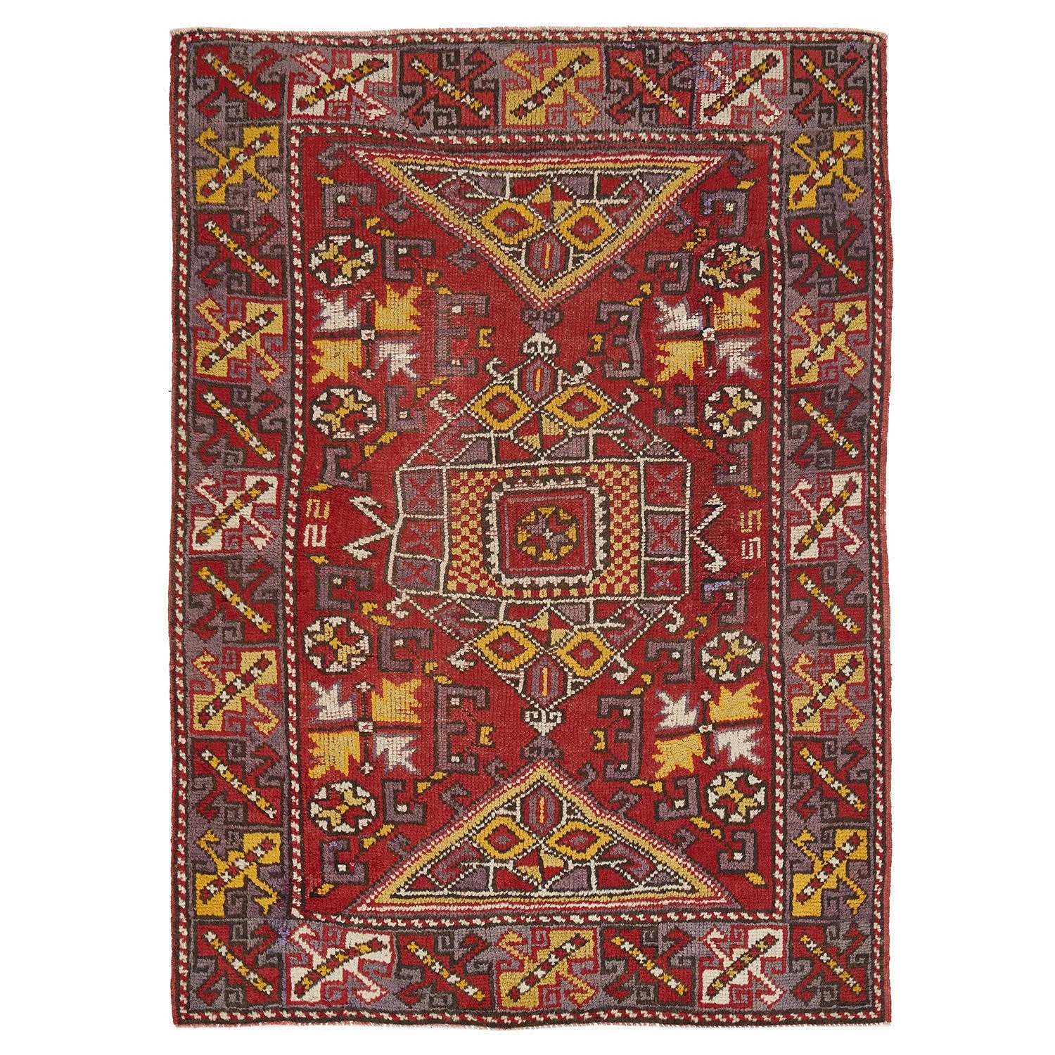Red Vintage Canakkale Wool Rug - 4'2" x 5'8"