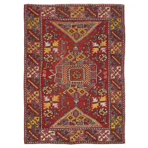 Red Vintage Canakkale Wool Rug - 4'2" x 5'8"