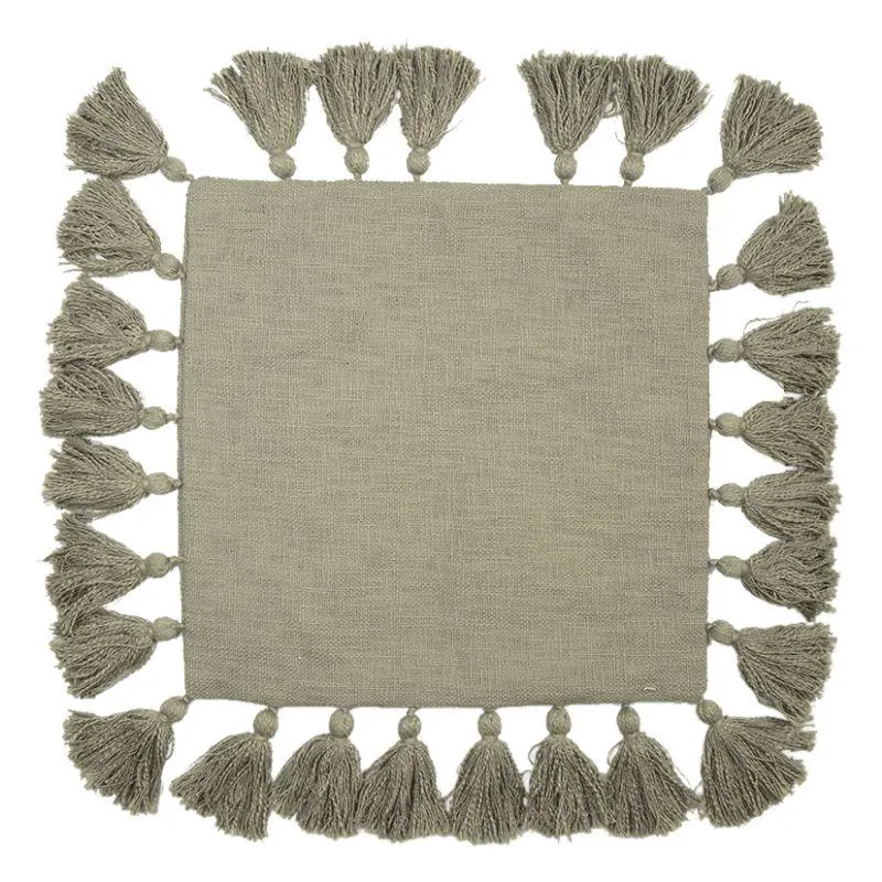 Sage Cotton Slub Tassle Cushion - 45cm x 45cm x 10cm