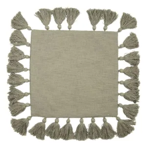 Sage Cotton Slub Tassle Cushion - 45cm x 45cm x 10cm