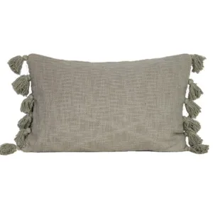 Sage Cotton Slub Tassle Cushion - 60cm x 40cm x 10cm