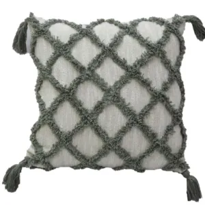 Sage Cotton Slub Tufted Cushion - 45cm x 45cm x 10cm