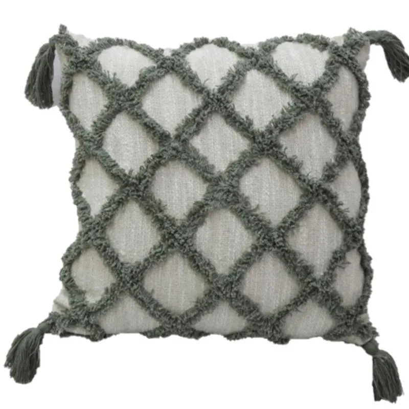 Sage Cotton Slub Tufted Cushion - 45cm x 45cm x 10cm