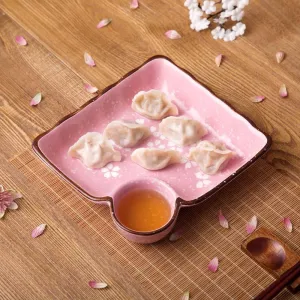 Sakura Flowers Ceramic Dinner Plate with Sauce Dish