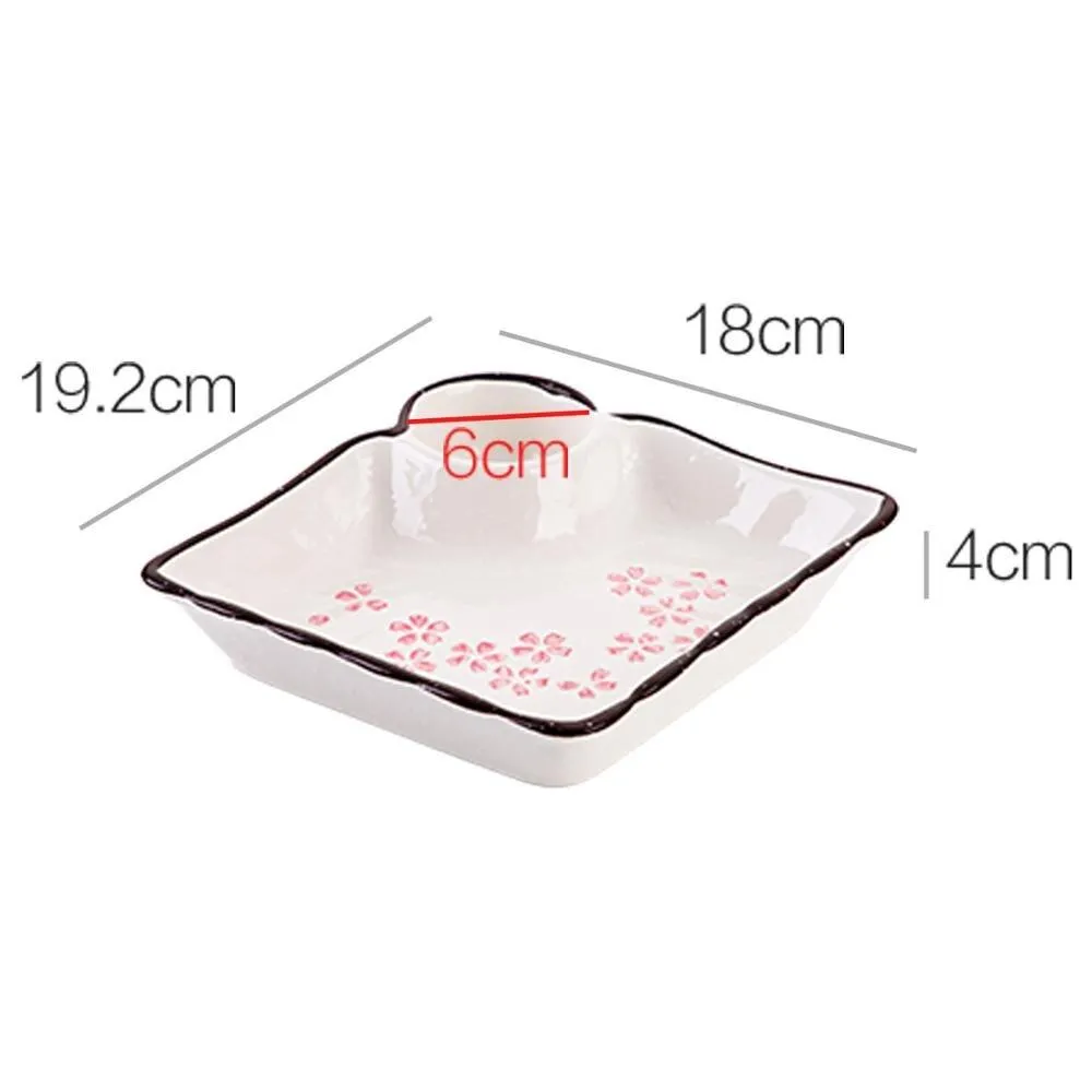 Sakura Flowers Ceramic Dinner Plate with Sauce Dish